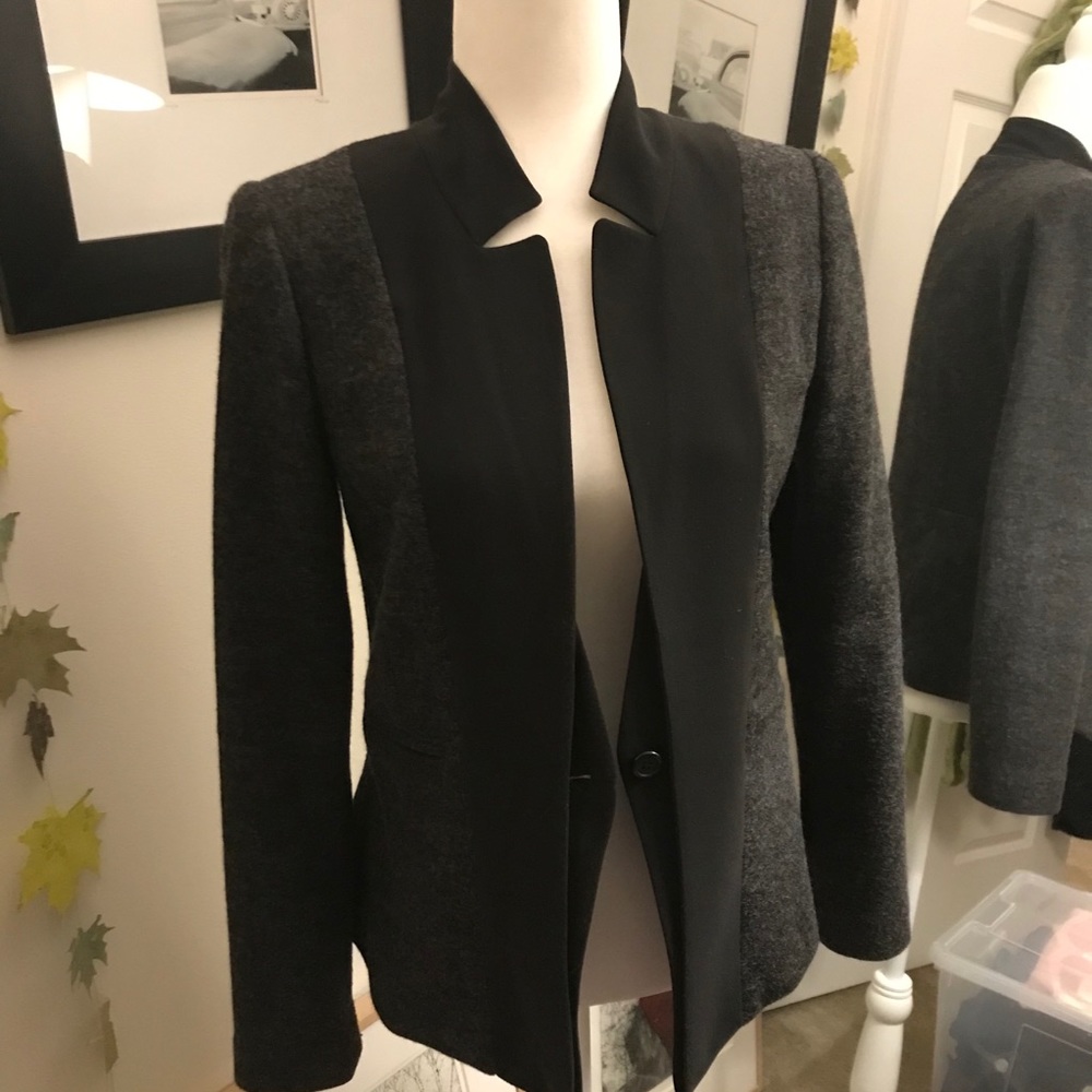 Anthropologie grey flannel jkt with navy